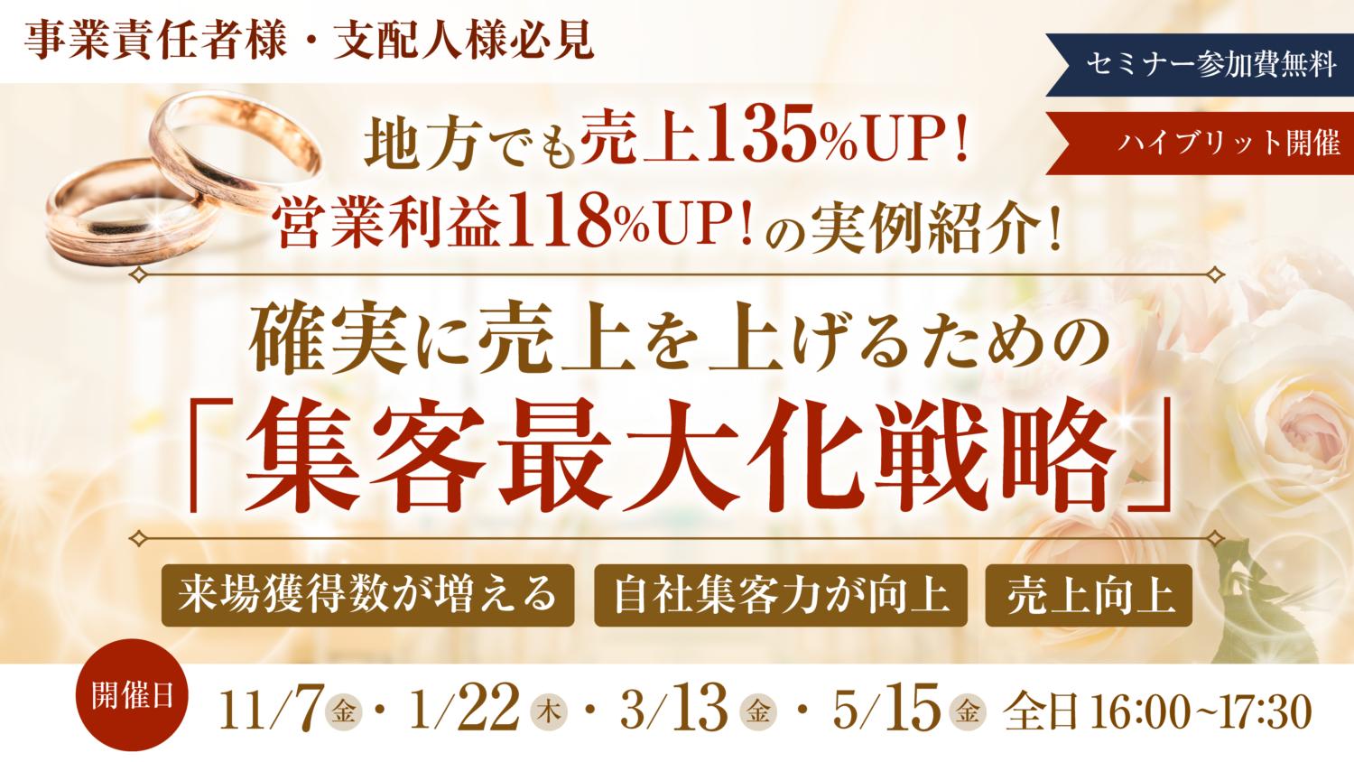 【事業責任者様・支配人様必見】地方でも売上135%UP！営業利益118%UPした実例紹介！ 確実に売上を上げるための 「集客最大化戦略」